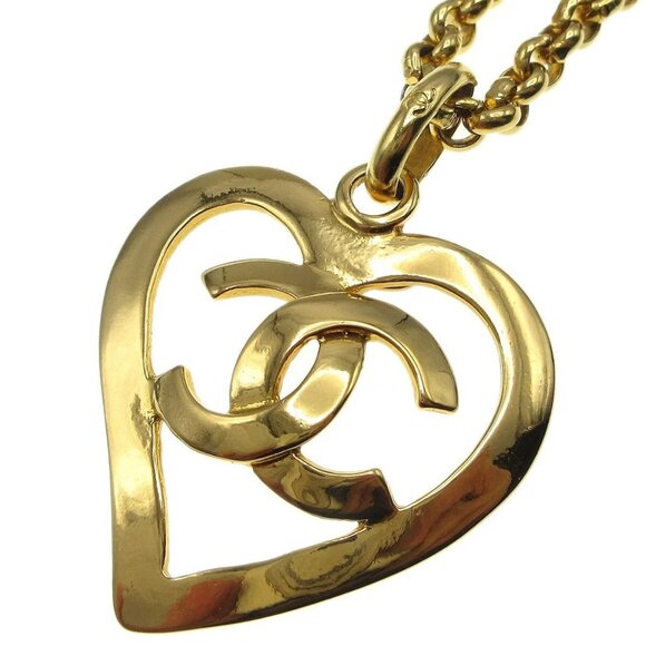 Chanel Heart Chain Pendant Necklace Gold 95P - Picture 2 of 5